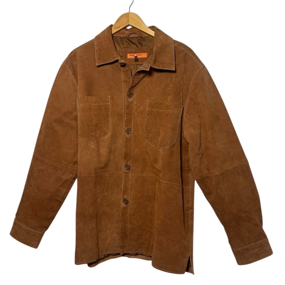 Vintage 90s Sette Ponti Brown Genuine Leather Jacket Size Large Western Shacket